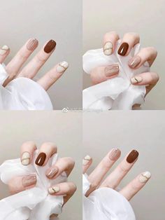 Nail Art Nude Color, Nailart Designs Elegant, Nail Polos, Korean Fall Nails, Nail Korean Style, Nail Art Blanc