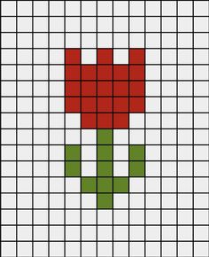 a cross stitch pattern with red and green squares on the bottom, one square in the middle