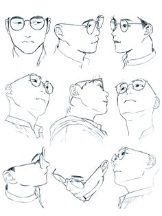 a bunch of sketches of people with glasses