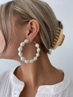 Pearl Hoop Earrings Outfit, Hoop Earrings Outfit, Hoop Earring Outfit, Earrings Outfit, Shoe Warehouse, Nickel Free Jewelry, Pearl Hoop Earrings, Free Jewelry, Ring Bracelet