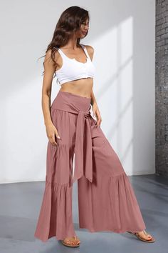 Lace-up elasticated waist pleated wide-leg pants – IFAUN Blouse Tank Top, Dark Light, Woman Weaving, Weave Style, Self Design, Mom Dress, Casual Trousers, Everyday Dresses, Active Wear Leggings