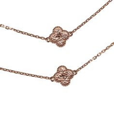 This Van Cleef & Arpels Sweet Alhambra 16 Motif long necklace has sixteen 18K rose gold clover motifs and a hallmark lobster clasp closure.Origin: FranceCondition: New and never wornAccompanied by: VCA shopping bag, VCA gift box, VCA green jewelry box, carebook, ribbon, authenticity cardMeasurements: Necklace length 32"; Motif: .3' x .3", Necklace Drop: 14.5" Elegant Rose Gold Filigree Necklace, Rose Gold Filigree Necklace In 14k Gold, 14k Gold Rose Gold Filigree Necklace, Rose Gold 14k Gold Filigree Necklace, Luxury Rose Gold Flower Pendant Necklace, Authentic Vans, Hermes Birkin 25, Necklace Rose Gold, Green Jewelry