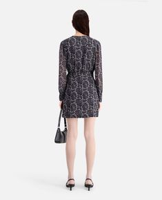 Short printed wrap dress | The Kooples - US Elegant Printed Black Mini Dress, Elegant Black Printed Mini Dress, Printed Black Dress For Work, Black Printed Dress For Work, Monsieur Madame, Printed Wrap Dresses, The Kooples, Detail Shop, Modern Outfits