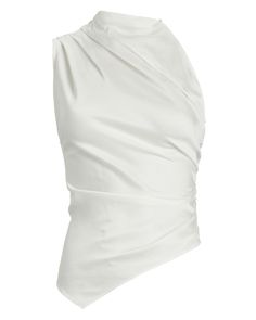 A.L.C. Jones Draped Satin Top In White | INTERMIX® Pre-draped Tops For Summer Evenings, One-shoulder Silk Top For Spring, Elegant Satin One Shoulder Top For Evening, Elegant Silk Tops With Asymmetrical Hem, Elegant One-shoulder Silk Blouse, Elegant One Shoulder Silk Blouse, Elegant Silk Top With Asymmetrical Hem, Chic Silk One-shoulder Top With Asymmetrical Neckline, Chic Silk One Shoulder Top With Asymmetrical Neckline