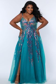 Plus Size Sparkly Sequin A-Line Formal | Tease Prom TE2302 Plus Size Purple Prom Dress, Knit Dress Pattern, A Line Prom Dress, Vintage Boho Dress, West Lafayette, Prom Dress Plus Size, Sequin Appliques, A Line Prom Dresses, Long Sleeve Short Dress