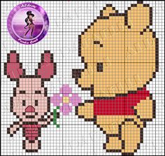 winnie the pooh cross stitch pattern with an image of her and piggie character