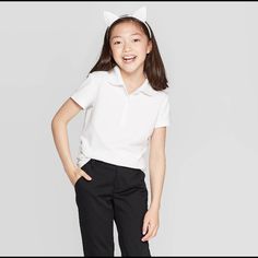 Nwt Girls Jerseys Uniform Polo Shirt Color White. Size S (6/6x) Playful Fitted Tops For School, White Short Sleeve School Uniform Top, White Cotton School Uniform Tops, Polo Shirt Long Sleeve, Jersey Uniform, School Uniform Kids, School Uniform Outfits, Grey Shirt Dress, Polo Design