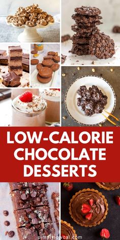 low - calorie chocolate desserts collage with text overlay