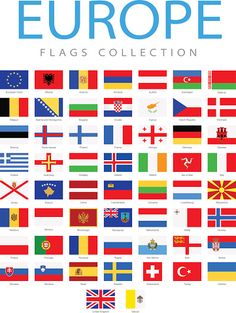 the flags of europe are shown in this poster