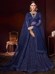 Blue Wedding Lehenga, Dark Blue Lehenga, Blue Bridal Lehenga, Navy Blue Lehenga, Lehenga Online Shopping, Orang India, Sari Lehenga, Blue Lehenga, Gaun Fashion