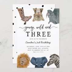 the wild one is on the way baby shower card with animals and giraffes