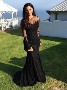 Long Sleeves Mermaid Lace Black Prom Dress, Lace Black Mermaid Formal Dress, Evening Dress, Party Dress Long Sleeve Mermaid Prom Dress, Evening Dress Long, Mermaid Prom Dresses Lace, Prom Dresses 2018, Black Mermaid, Long Sleeve Prom, Black Prom Dress, Black Prom, Illusion Dress