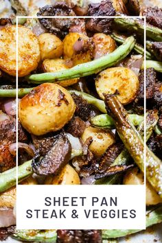 sheet pan steak and veggies with the title overlay reads sheet pan steak and veggies