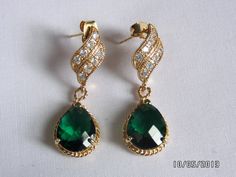 emerald earrings wedding prom party emerald green by cutejewelers, $26.00 Emerald Earrings Wedding, Jewellery Shops, Jewellery Sale, Box Necklace, Necklace Holder, Gold Jewelry Simple, Gold Fashion Necklace, Gold Earrings Designs, Gold Jewelry Indian