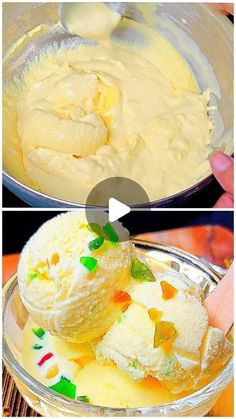 two pictures showing how to make ice cream