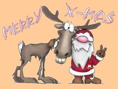 a drawing of santa and his reindeer with merry x - mas