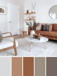 a living room filled with furniture and lots of brown color scheme for the walls to match