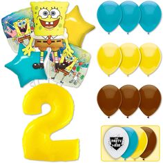 spongebob 2nd birthday party supplies including balloons and decorations