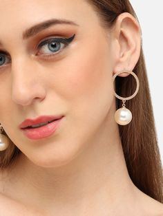 Product Type Earrings Metal Alloy Color Multi-color Plating gold Closure Push Round Alloy Earrings For Parties, Gold Alloy Pearl Earrings For Party, Gold Dangle Hoop Earrings In Alloy, Gold Hoop Earrings In Alloy, Gold Dangle Hoop Earrings, Different Types Of Earrings, Earrings With Stones, Types Of Earrings, Earring For Women