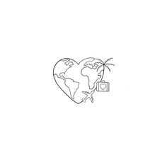 a black and white drawing of a heart with the earth in it