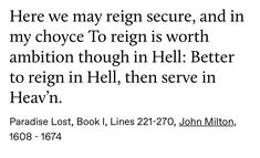 an old book with the words here we may reign secure, and in my choice to reign is worth ambiton though in hell