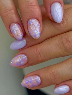 Mauve Purple  Collar   Colorblock Color Nails,Bare Nails Embellished   Nail,Hand & Foot Care Purple Nail Art, Lilac Nails, Cute Simple Nails, Summery Nails, Cute Gel Nails, Oval Nails, Floral Nails, Short Acrylic Nails, Artificial Nails