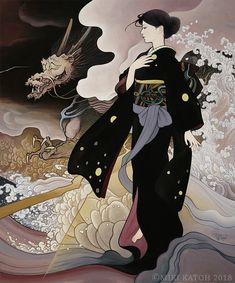 Japanese Illustrators, Geisha Art, Japon Illustration, Japanese Painting, Japan Art, Japanese Prints, A Dragon, Japanese Culture