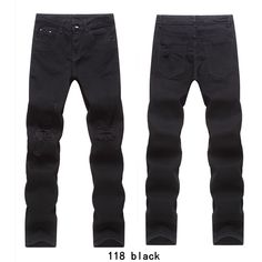 All Black Skinny Jeans Men Destroyed Straight Slim Fit Biker Pants Ripped Denim Washed Hiphop INS Trousers Ripped Black Pants For Streetwear, Black Ripped Pants For Streetwear, Black Ripped Straight Leg Pants, Black Slim Fit Denim Pants, Pants Ripped, Biker Pants, Biker Jeans, Jeans Men, Ripped Denim