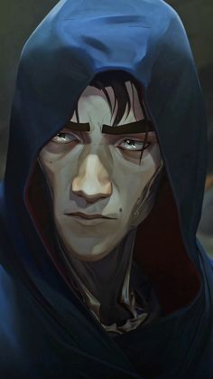 a painting of a man wearing a hoodie and looking into the distance with his eyes wide open