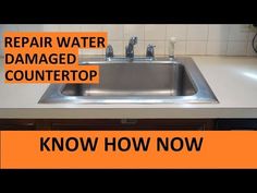 a kitchen sink with the words repair water damaged countertop