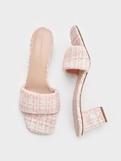 Light Pink Tweed Quilted-Heel Mules - CHARLES & KEITH US Charles And Keith Shoes, Charles And Keith, Homecoming Court, Pink Mules, Shoe Wishlist, Pink Tweed, Brunch Date