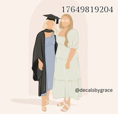 two women in graduation gowns standing next to each other with the caption, decals by grace