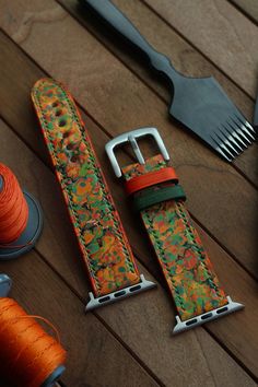 Unique Apple Watch Band, Marbled Leather Watch Band, Leather Apple Watch Band ,Handmade Leather Straps ❗❗ It can be produced for every hour. I produce products on order. Send a message to let us know the color leather and watch sizes you want.  (watch siz for exp: 22/18 mm , 22/20 mm , 20/18 mm) ❗  The art of marbling is unique so send a message for up-to-date marbling leathers. You will feel the finest quality of leather and craftsmanship with this unique marbled watch band. This band will take you to the satisfaction of perfected  stitches and waxed corners with 15 years of experience. I have used the best available leathers and hand tools to craft this very unique and luxurious leather watch band for your life time enjoyment. This specially handmade produced leather watch band will be a Tooled Leather Wallet, Leather Apple Watch Band, Bracelet Apple Watch, Leather Watch Band, Apple Watch Bands Leather, Hand Tooled Leather, Watches Unique, Unique Bracelets, Leather Watch Bands