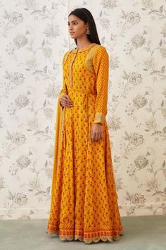 Shop for Shyam Narayan Prasad Orange Viscose Silk Printed Anarkali Set for Women Online at Aza Fashions Satin Anarkali, Orange Anarkali, Kameez Design, Printed Anarkali, Embroidered Anarkali, Georgette Dupatta, Bridal Lehengas, Embroidered Bodice, Casual Tunics