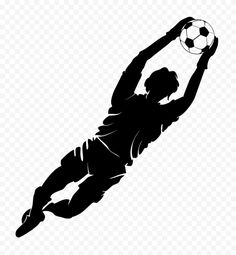 a soccer player is jumping to catch the ball silhouette png, transparent and transparent background