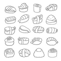 sushi icon set in black and white