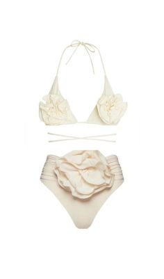 FLORAL APPLIQUÉ TRIANGLE BIKINI SUIT IN WHITE styleofcb Swim 2024, Beach Clothes, Strapless Swimsuit, Platform Heels Boots, Rose Applique, Thigh High Boots Heels, Animal Print Shoes, Platform Block Heels, Yoga Set