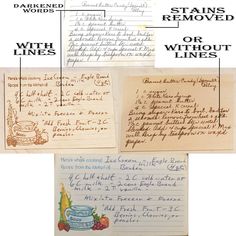 some handwriting and handwritten notes are shown in three different styles, including one with writing on