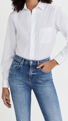 Relaxed Fit Button-up Jeans, Affordable Relaxed-fit Blouse With Placket, White Tees Outfit, Button Down Outfit, White Jeans Outfit, Linen Crop Top, Sophisticated Outfits, Frank & Eileen, Black Dress Outfits