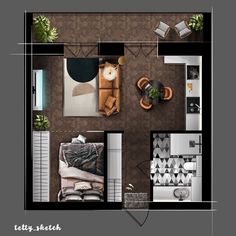 Interior Sketch Design Services for Elegant Homes 30 Sqm Loft Apartment, Studio Apartment Layout Floor Plans, Procreate Interior Design, Procreate Rendering, Sketch Floor Plan, Architect Apartment, Studio Apartment Plan, Small Apartment Floor Plans, Interior Architecture Sketch