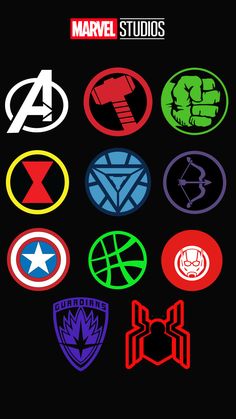 the avengers logos are all different colors