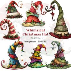 christmas hats with different designs on them