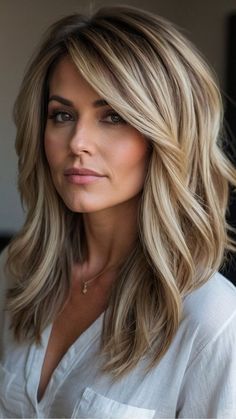 Medium Long Thick Haircut, Latest Medium Length Haircut, Haircuts For Midsize Women, Layered Mom Haircut, How To Style My Hair Easy Hairstyles, Short To Medium Length Hair Styles, Medium Long Haircut Side Part, Women Layered Haircut Medium, Medium Length Haircut Easy To Style