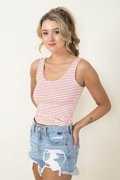 Wear this cute Basic Striped Scoop Neck Tank Top for Women in Red alone or layered with your fave jackets and cardigans. Featuring a soft material, slim fitting, and scoop neck, this is both functional and stylish for all of your summer looks. Add to cart before it’s too late! Features: Be Cool Style: 21096-RED Color: Red 95% Nylon 5% Spandex Women's Tank Top Seamless design Double lined Scoop neck Stripe pattern Stretchy slim fit Measurements from small: Length from center back: 24” Chest: 22” Hand wash cold, line dry Seamless Tops For Everyday Spring Wear, Trendy Scoop Neck Tank Top For Fall, Fall Trendy Scoop Neck Tank Top, Versatile Fitted Red Tops, Everyday Fall Scoop Neck Tank Top, Red Seamless Tank Top For Spring, Fall Cotton Tank Top With Scoop Neck, Basic Crop Top For Spring Layering, Basic Spring Crop Top For Layering