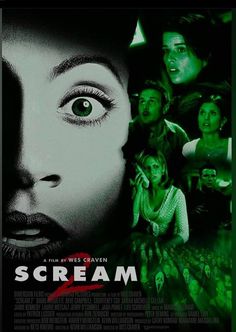 a movie poster with the words scream on it's face and people in the background