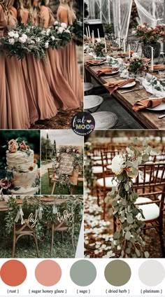 the wedding color scheme is peach and green