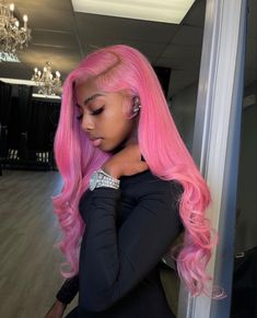 Pink White And Silver Outfit, Cute Wigs For Black Women Color, Colored Side Part Wig Black Women, Lace Front Wig Styles Black Women, Lace Wig Color Ideas, Valentines Day Wig Hairstyles, Outfits With Pink Hair Black Women, Valentines Hairstyles Braids, Light Pink Wigs For Black Women