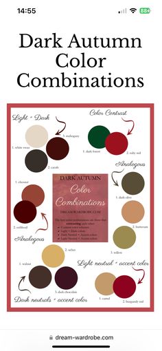 Autumn Seasonal Color Analysis Outfits, Dark Red Color Combination, Autumn Colors Outfits Women, Dark Autumn Theatrical Romantic, Autumn Outfits Color Palettes, Spring Outfits For Autumn Palette, Deep Autumn Aesthetic Outfits, True Autumn Color Analysis