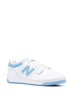 Find NEW BALANCE 480 Lace-up Sneakers on Editorialist. blue/white calf leather two-tone design logo-print tongue front lace-up fastening round toe perforated toebox branded heel counter branded insole flat rubber sole