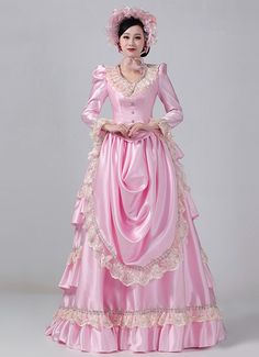 Custom-made Victorian Bustle Pink Dresses Edwardian Masquerade Pricess Dresses Victorian Style Dresses, Victorian Fashion Dresses